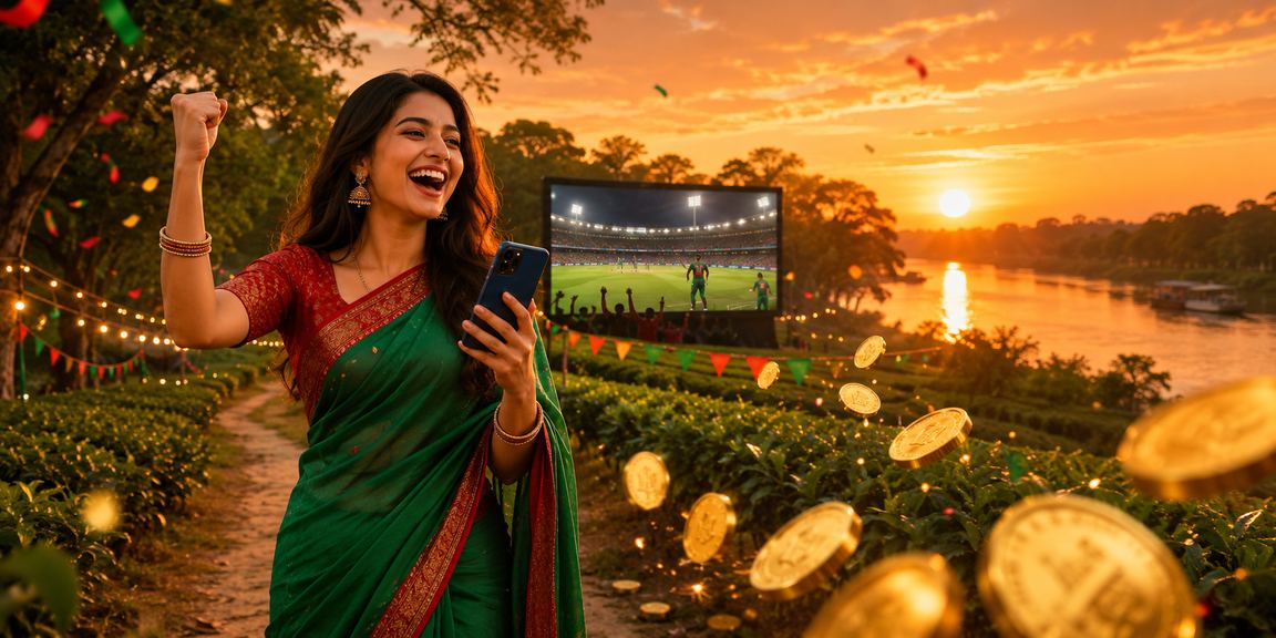 A joyful cricket betting moment in Khulna, in red and green