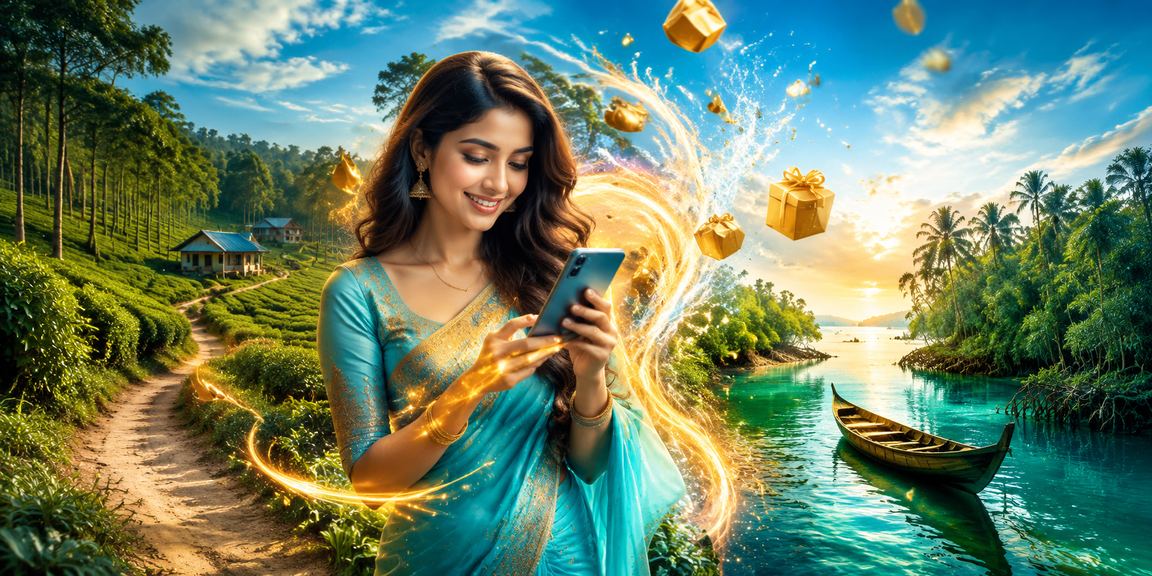 সুন্দরবনের চা বাগানে মোবাইলে বাজেট ও সময় নিয়ন্ত্রণ করছেন একজন ব্যবহারকারী